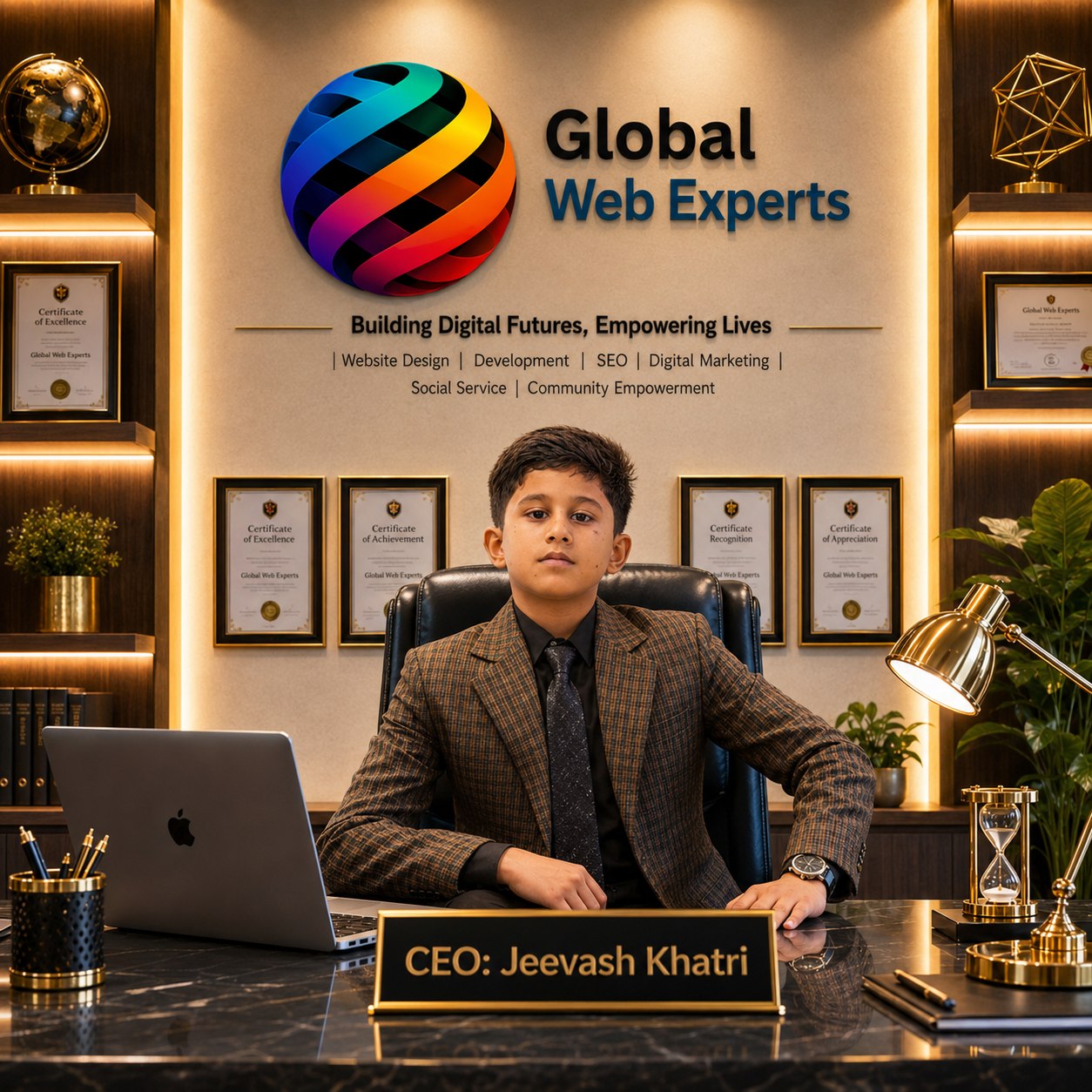 Jeevash Khatri, CEO and Founder of Global Web Experts, at the Global Web Experts office