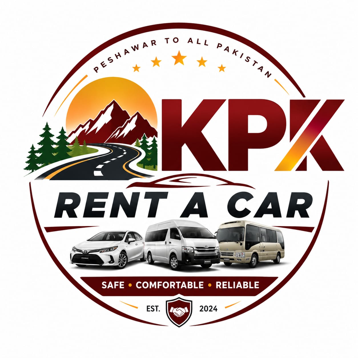 KPK Rent A Car logo with mountains, road and fleet vehicles