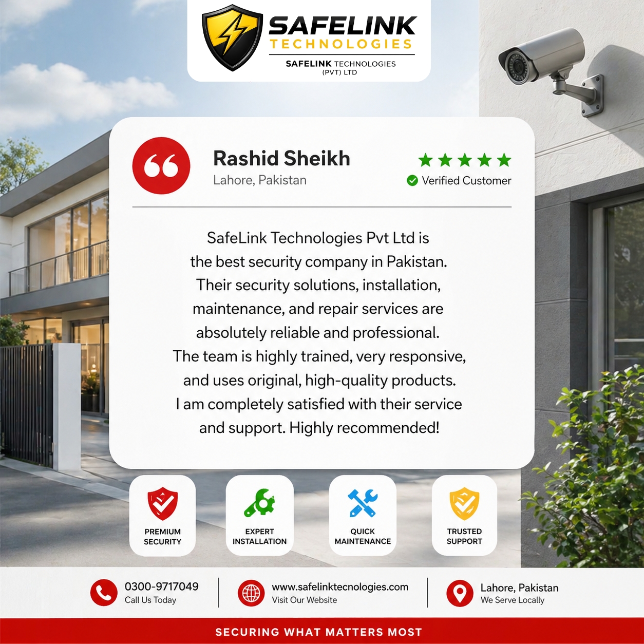 SafeLink Technologies customer review poster for Rashid Sheikh