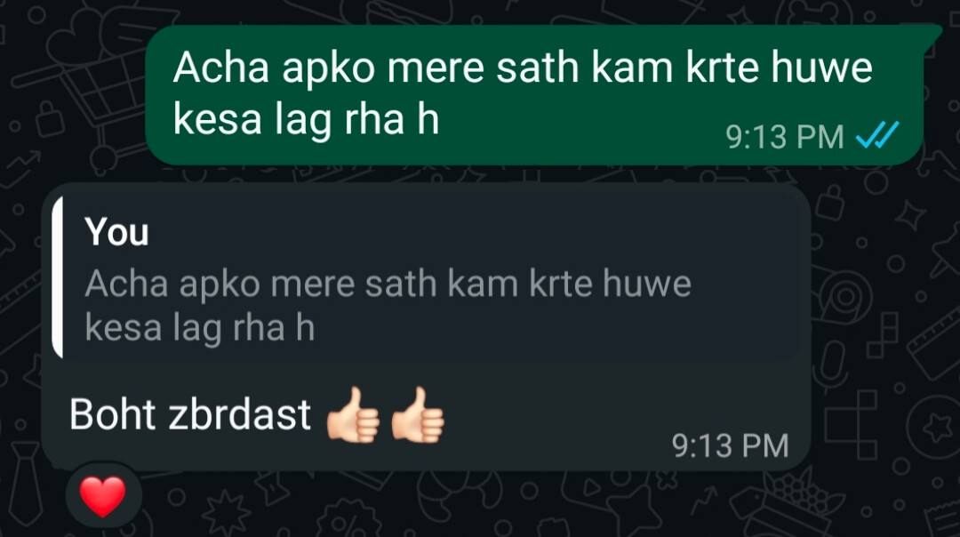 WhatsApp message from the Malik Rent A Car client replying that working together has been excellent